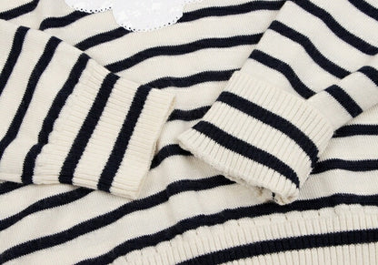 tricot COMME des GARCONS Wool Sequin Cream Navy Sweater Size M