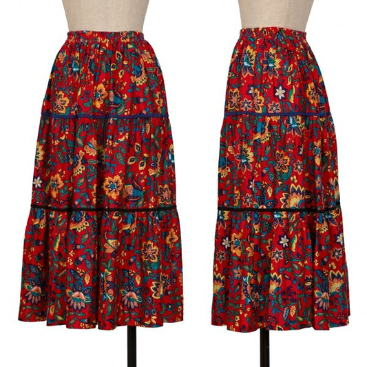 Yves Saint Laurent Botanical Print Tape Skirt Red Size JP 9