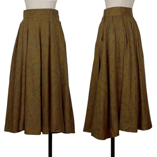 Yves Saint Laurent Paisley Box Pleat Skirt Mustard Size M