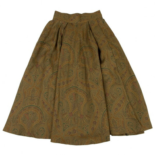 Yves Saint Laurent Paisley Box Pleat Skirt Mustard Size M