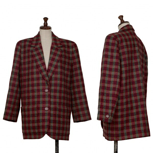 Christian Dior Wool Block Check Jacket Red Black Gray Size S