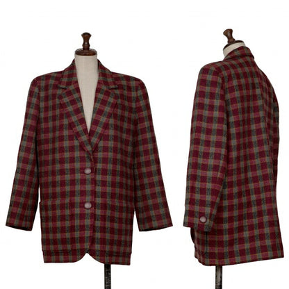 Christian Dior Wool Block Check Jacket Red Black Gray Size S