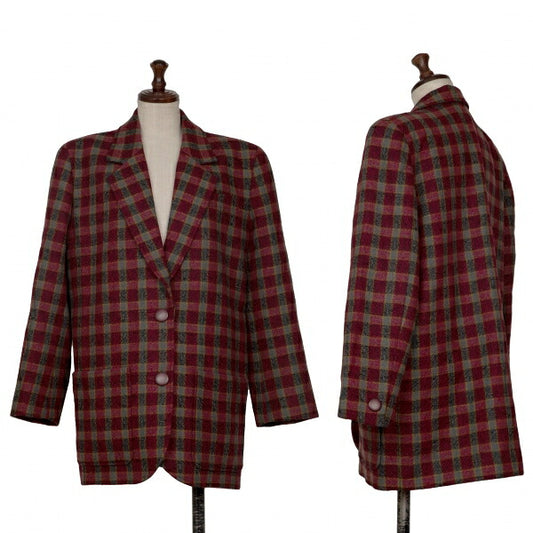Christian Dior Wool Block Check Jacket Red Black Gray Size S