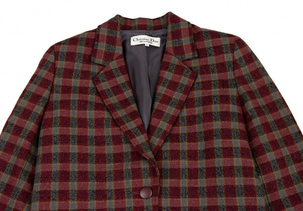 Christian Dior Wool Block Check Jacket Red Black Gray Size S