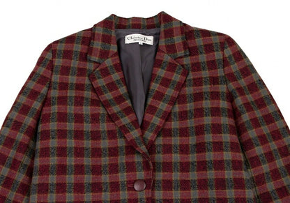 Christian Dior Wool Block Check Jacket Red Black Gray Size S