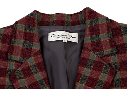 Christian Dior Wool Block Check Jacket Red Black Gray Size S
