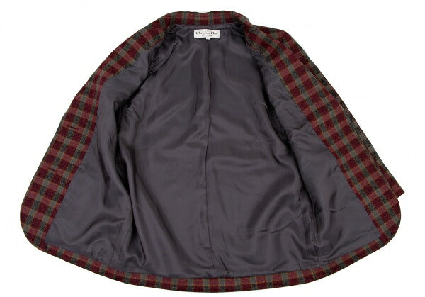 Christian Dior Wool Block Check Jacket Red Black Gray Size S