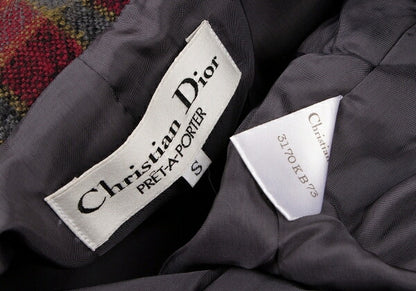 Christian Dior Wool Block Check Jacket Red Black Gray Size S