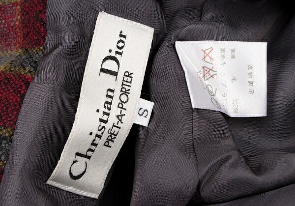 Christian Dior Wool Block Check Jacket Red Black Gray Size S