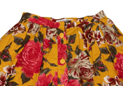 Christian Dior Rose Print Flare Midi Yellow Multi Skirt Size L