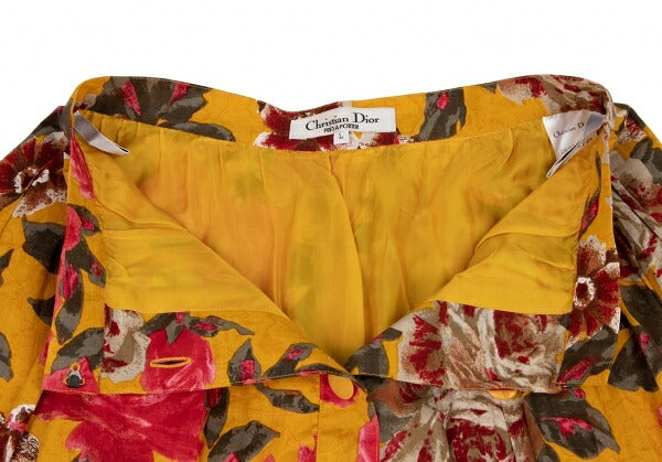 Christian Dior Rose Print Flare Midi Yellow Multi Skirt Size L