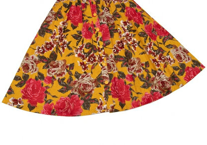 Christian Dior Rose Print Flare Midi Yellow Multi Skirt Size L