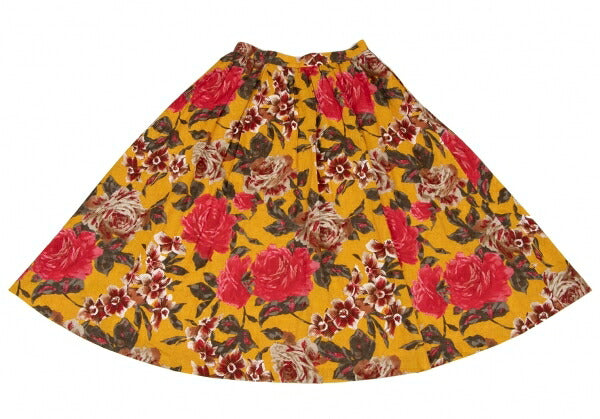 Christian Dior Rose Print Flare Midi Yellow Multi Skirt Size L