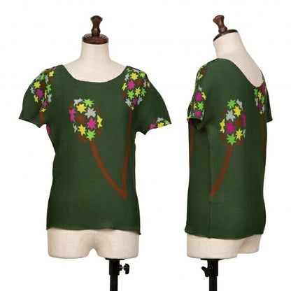 ISSEY MIYAKE me Tree Print Pleated T-Shirt Green Size F