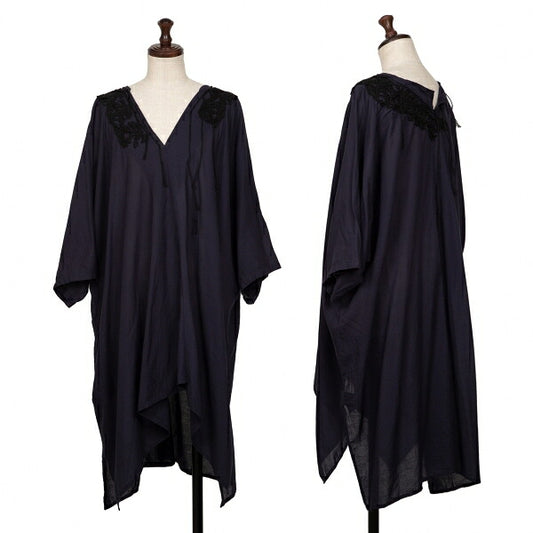 Y's Braid Embellished Asymmetric Tunic Navy Blouse Size 2