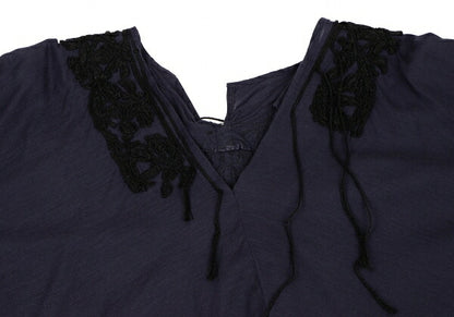 Y's Braid Embellished Asymmetric Tunic Navy Blouse Size 2