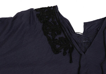 Y's Braid Embellished Asymmetric Tunic Navy Blouse Size 2