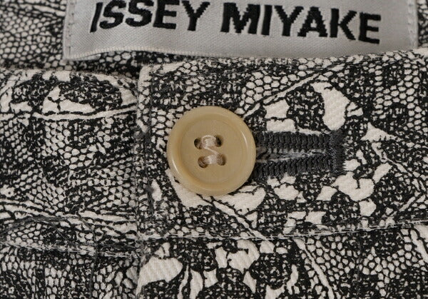 ISSEY MIYAKE Lace Print Curved Panel White Black Pants Size 1