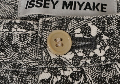 ISSEY MIYAKE Lace Print Curved Panel White Black Pants Size 1