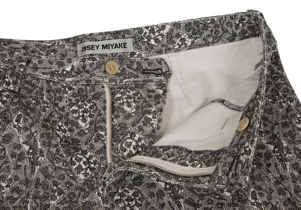 ISSEY MIYAKE Lace Print Curved Panel White Black Pants Size 1