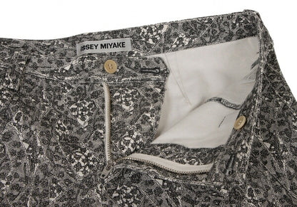 ISSEY MIYAKE Lace Print Curved Panel White Black Pants Size 1