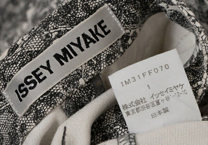 ISSEY MIYAKE Lace Print Curved Panel White Black Pants Size 1