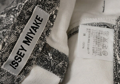ISSEY MIYAKE Lace Print Curved Panel White Black Pants Size 1