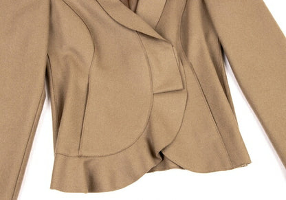 EMPORIO ARMANI Wool Nylon Ruffle Hem Jacket Brown Size 36