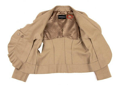 EMPORIO ARMANI Wool Nylon Ruffle Hem Jacket Brown Size 36