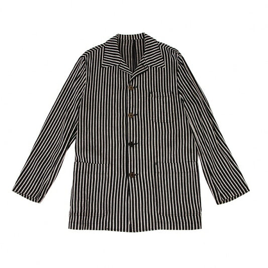 KENZO Linen Blend Stripe Woven Shirt Jacket Black Size 3