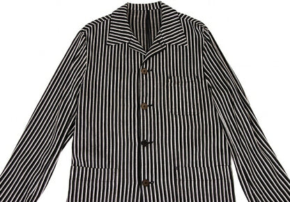 KENZO Linen Blend Stripe Woven Shirt Jacket Black Size 3