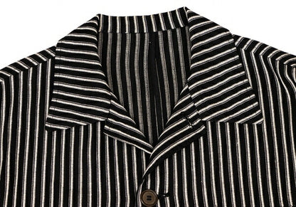 KENZO Linen Blend Stripe Woven Shirt Jacket Black Size 3
