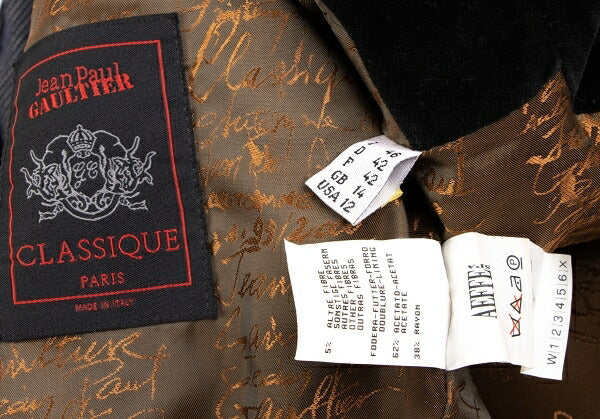 Jean Paul GAULTIER CLASSIQUE Velour Long Jacket Size 42