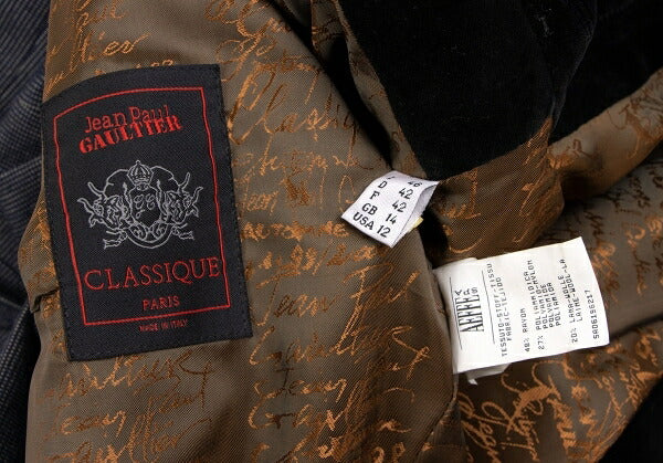 Jean Paul GAULTIER CLASSIQUE Velour Long Jacket Size 42