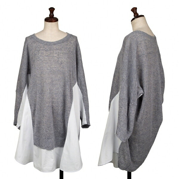 Y's Linen Blend Material Panel Long Sweater Gray Size 2
