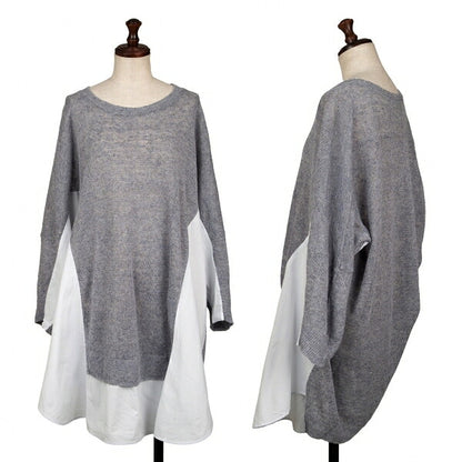 Y's Linen Blend Material Panel Long Sweater Gray Size 2