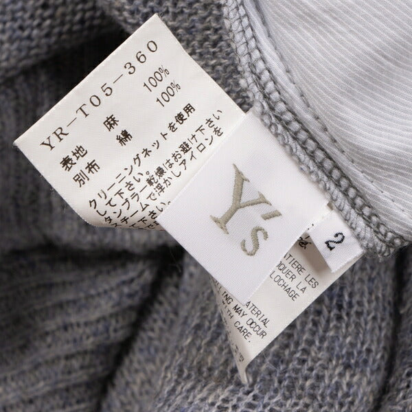 Y's Linen Blend Material Panel Long Sweater Gray Size 2