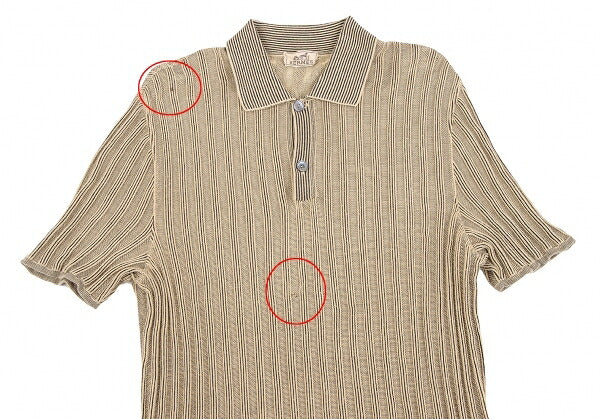 HERMES Cotton Stripe Knit Polo Shirt Beige Black Size M