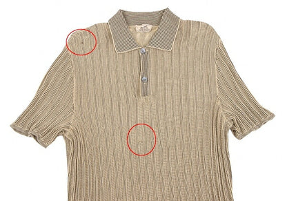 HERMES Cotton Stripe Knit Polo Shirt Beige Black Size M