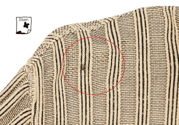 HERMES Cotton Stripe Knit Polo Shirt Beige Black Size M