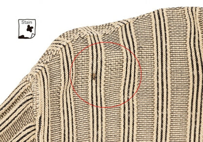 HERMES Cotton Stripe Knit Polo Shirt Beige Black Size M