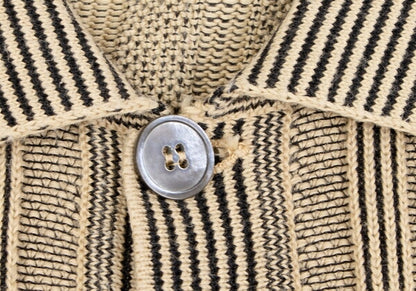 HERMES Cotton Stripe Knit Polo Shirt Beige Black Size M