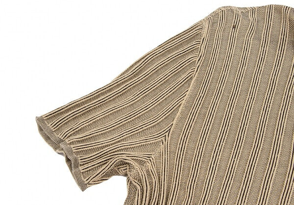 HERMES Cotton Stripe Knit Polo Shirt Beige Black Size M