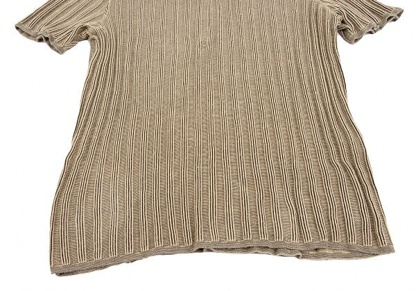 HERMES Cotton Stripe Knit Polo Shirt Beige Black Size M