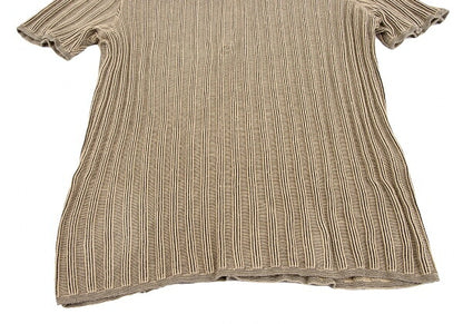 HERMES Cotton Stripe Knit Polo Shirt Beige Black Size M