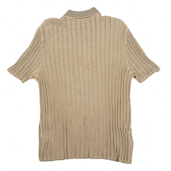 HERMES Cotton Stripe Knit Polo Shirt Beige Black Size M