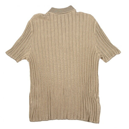 HERMES Cotton Stripe Knit Polo Shirt Beige Black Size M