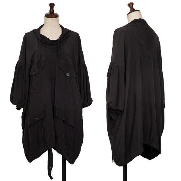 BALENCIAGA Silk Pocket Design High Neck Blouse Black Size 36