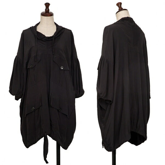 BALENCIAGA Silk Pocket Design High Neck Blouse Black Size 36