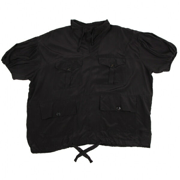 BALENCIAGA Silk Pocket Design High Neck Blouse Black Size 36